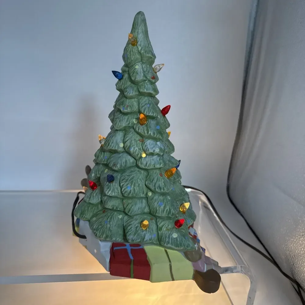 Ceramic Christmas Tree - Presents, Teddy, Doll Below Tree - Read